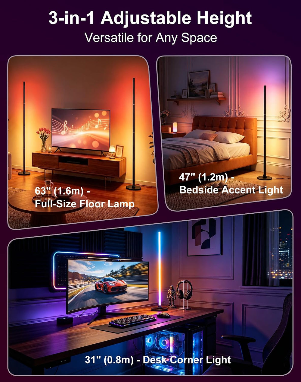 Smart RGB Corner Floor Lamp, Remote & App Control, Music Sync Ambient Light