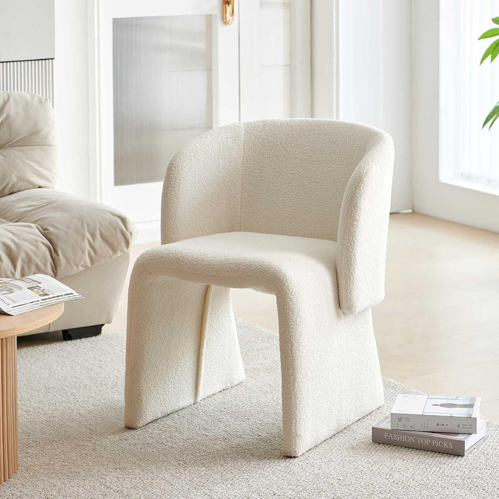 Homedot Modern Dining Chair Upholstered Off White Teddy Velvet Barrel Home Ki...