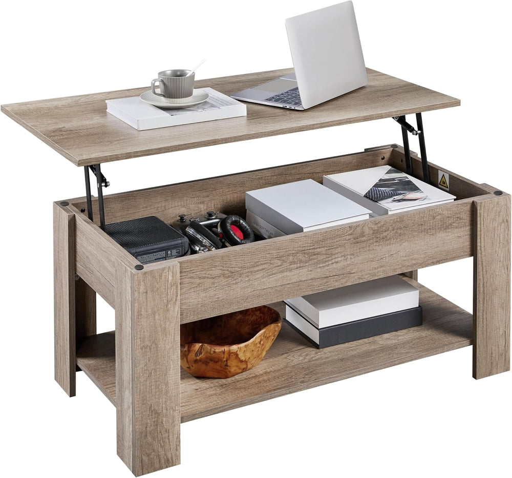 Yaheetech Lift Top Coffee Table with Hidden Storage & Shelf, Gray, 38.6&q...