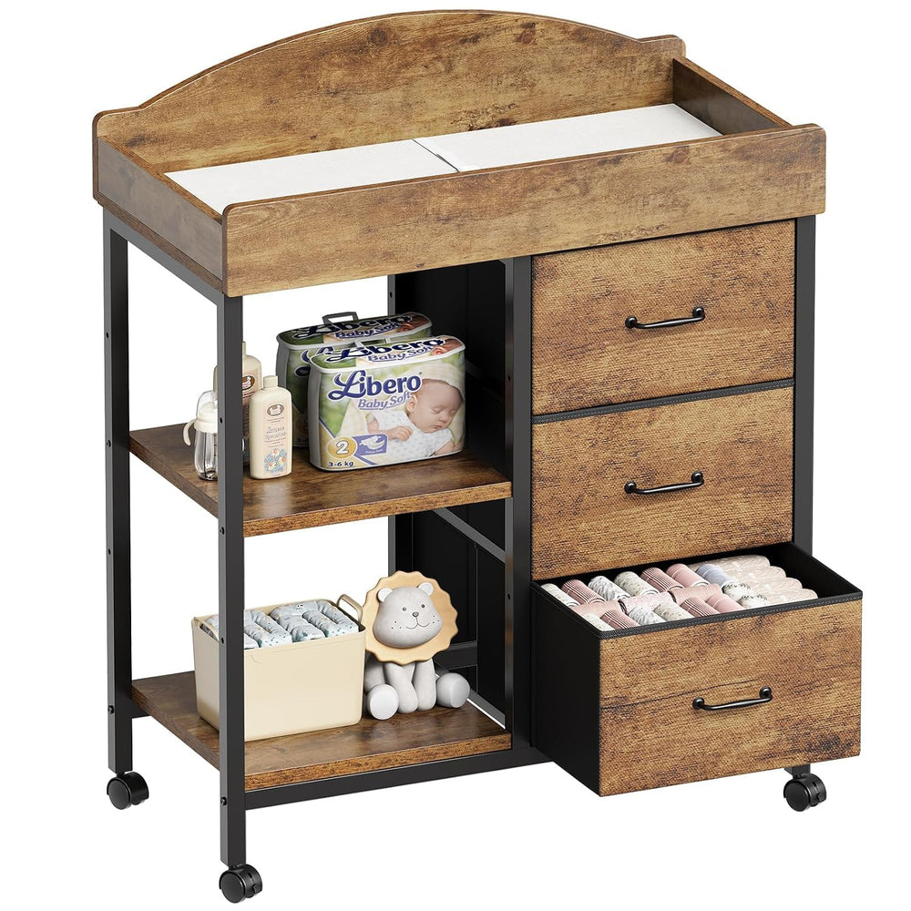Yetom Changing Table, 3 Drawers&2 Shelves, Changing Table Dresser, Brown