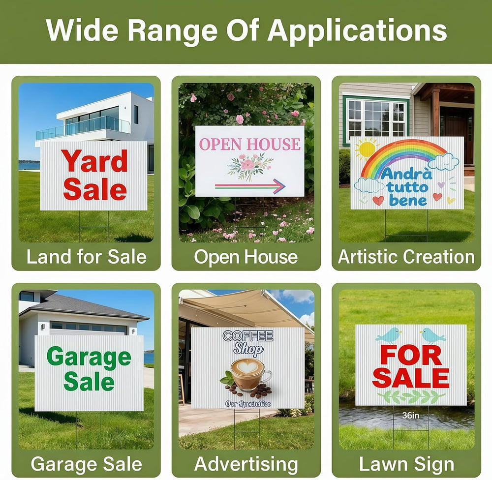 2 Pack 24 x 36 Inch Blank Yard Signs with Metal Stakes, White