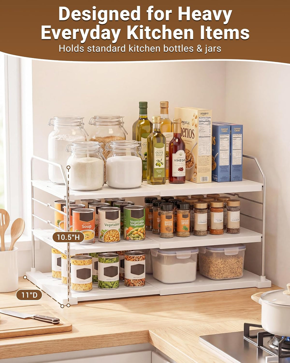 EVERIE 3-Tier Cabinet Organizer, 2-Pack Expandable Shelves for Foil & Wrap