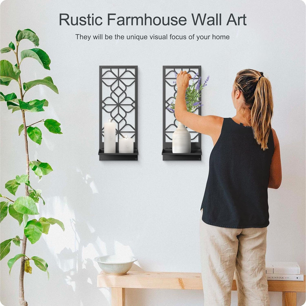 Black Metal Wall Art, Set of 2, Wall Candle Holder