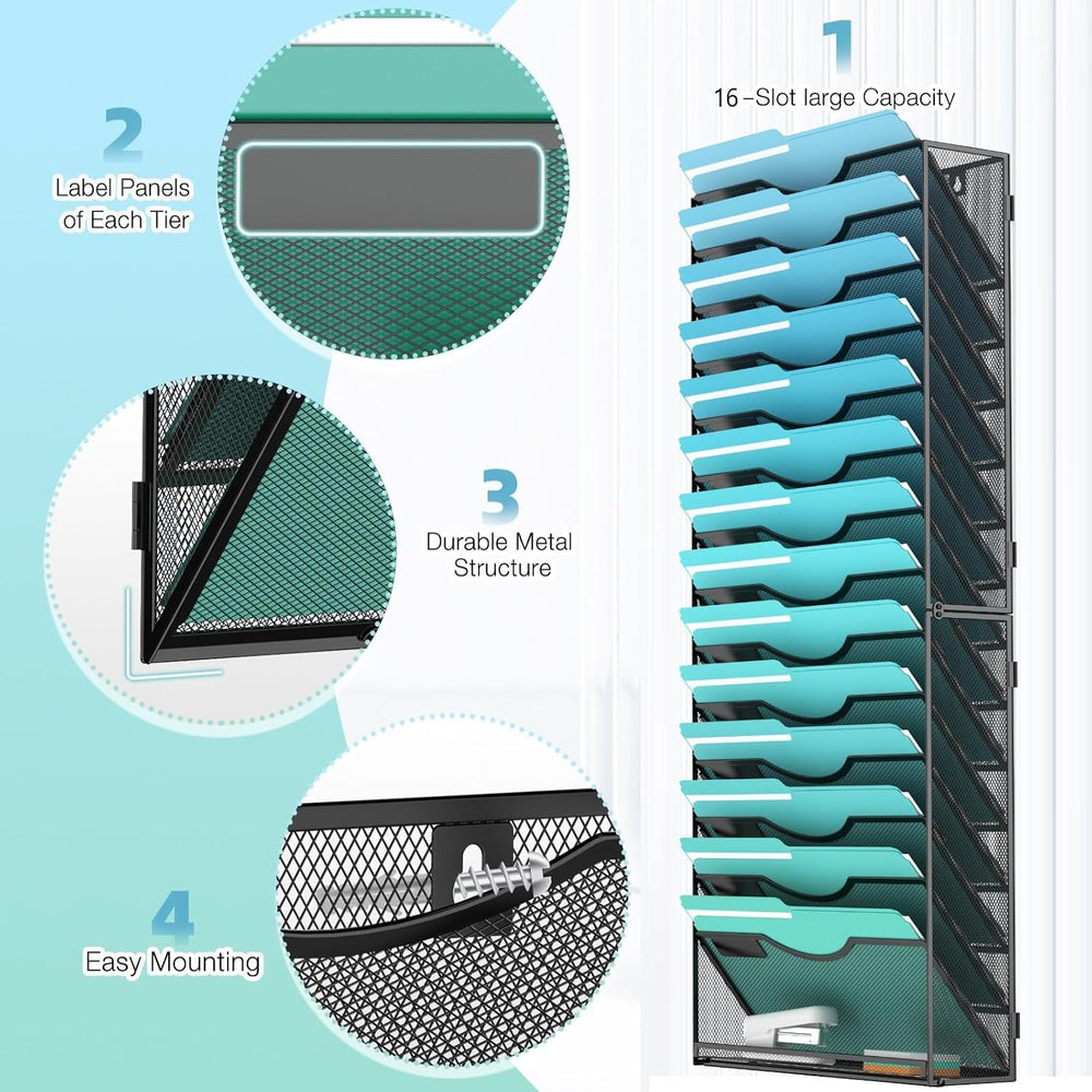 Gawerk 15-Tier Wall File Organizer Hanging Wall File Holder Wall Mount Paper ...