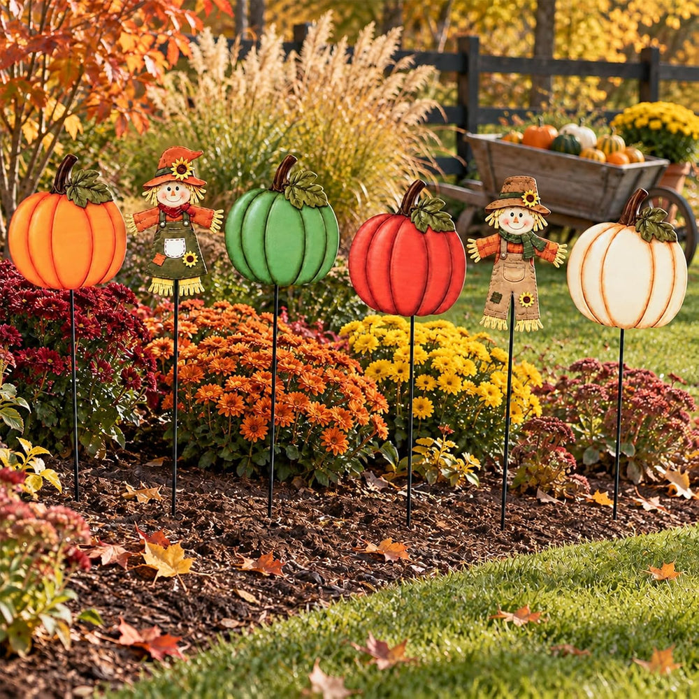 Fall Decorations Outdoor, 6 Pack Pumpkin and Scarecrow Garden Stakes, Thanksg...