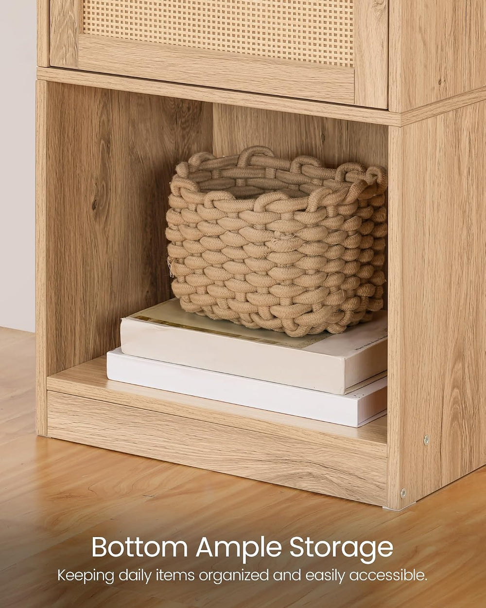 CHOEZON Nightstand with Charging Station, Side Table with Rattan-Style Drawer...