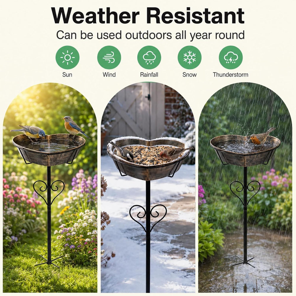 Metal Heart-Shaped Bird Bath - 13.8"D 3.15"Deep Removable Bowl