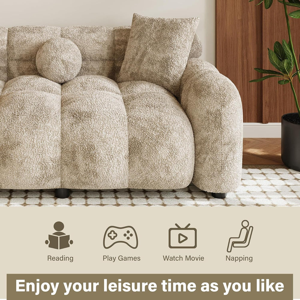 Wrofly 2-Piece Chenille Cloud Sofa Set, Loveseat & 3-Seater, Light Brown