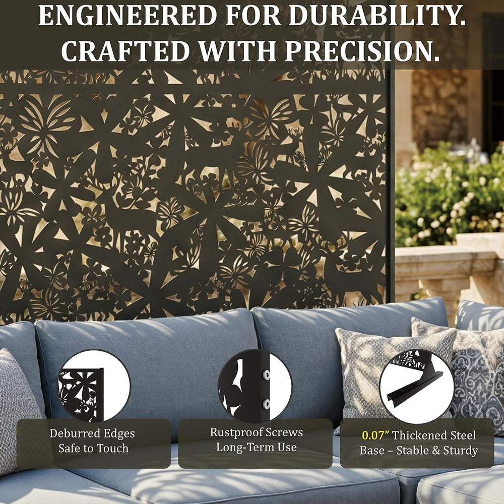 Metal Privacy Screen Outdoor 6FT – Freestanding Laser Cut Steel Garden Divide...