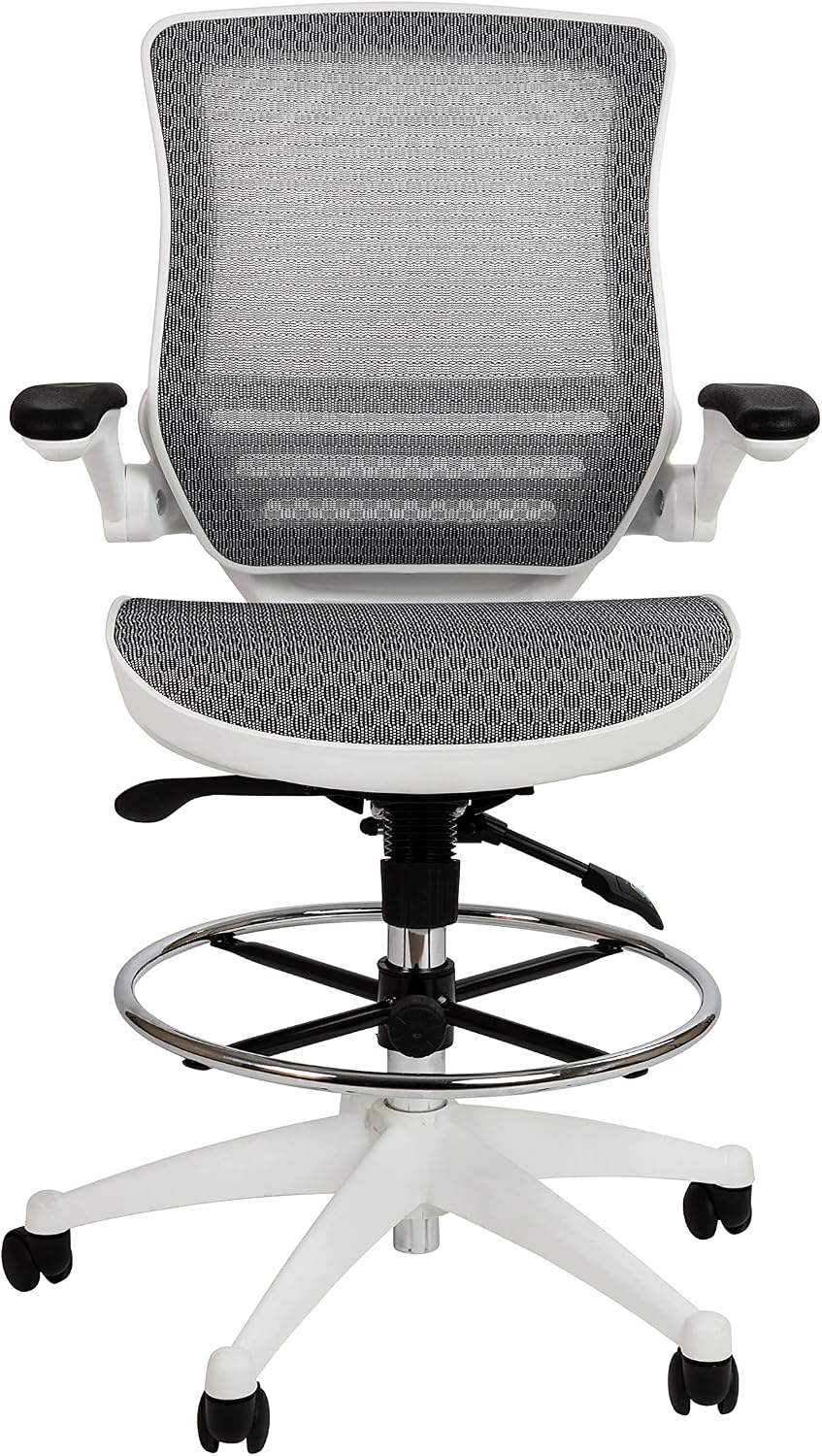 EMMA + OLIVER Gray Mid-Back Drafting Chair with Flip-Up Arms