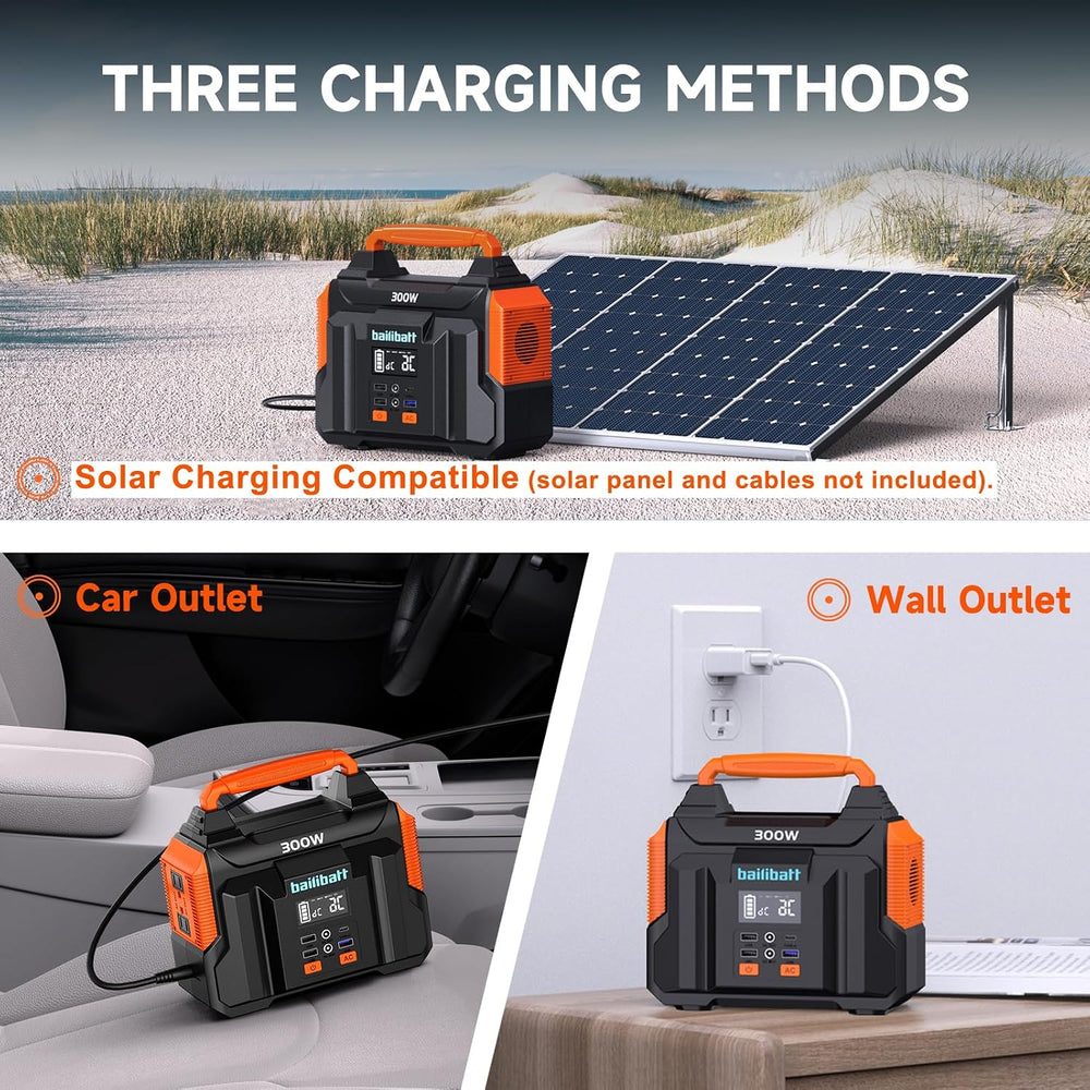 Bailibatt Portable Power Station 300W, 257Wh, 4.6lbs Solar Generator