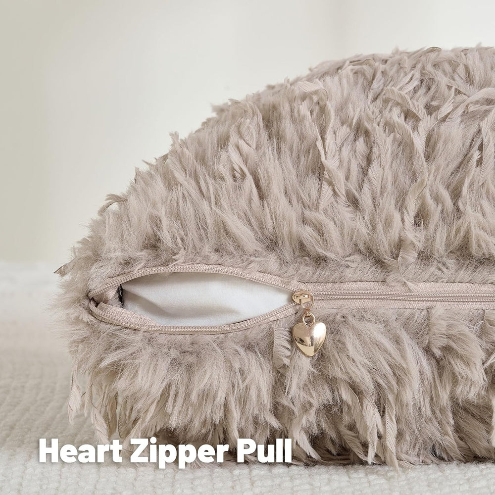 FUTEI Pack of 2 Fluffy Faux Fur Throw Pillow Covers 24x24 Inch, Khaki