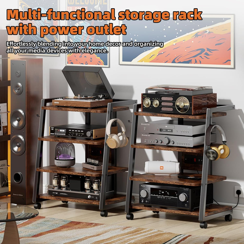 CABTE Mobile AV Media Stand with Outlets and 4 Rolling Caster Wheels