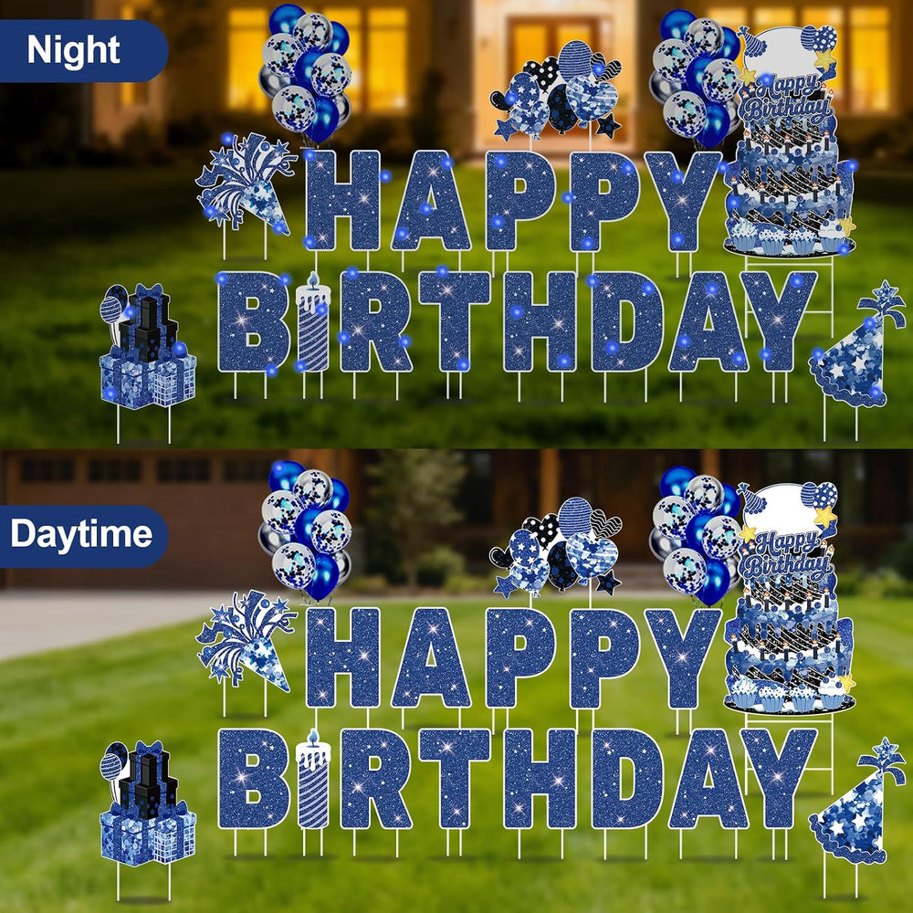 Happy Birthday Yard Signs Outdoor Decorations - 19 PCS Set with 16" Lett...