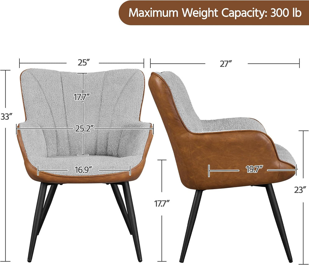 Yaheetech Accent Chairs Set of 2, Upholstered Armchairs, Gray/Retro Brown