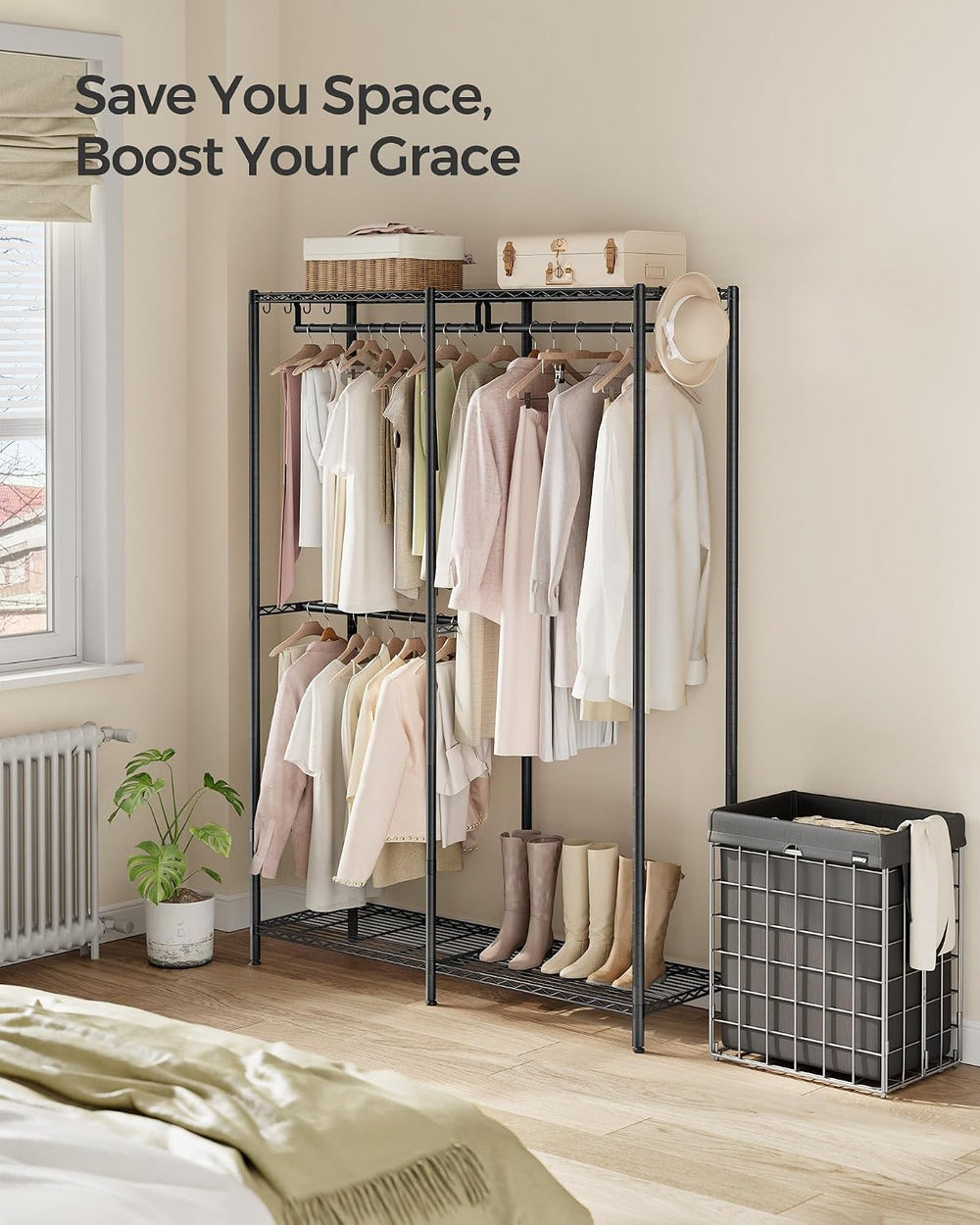 SONGMICS Clothes Rack, Freestanding Wardrobe Closet, Metal Clothing Racks, He...