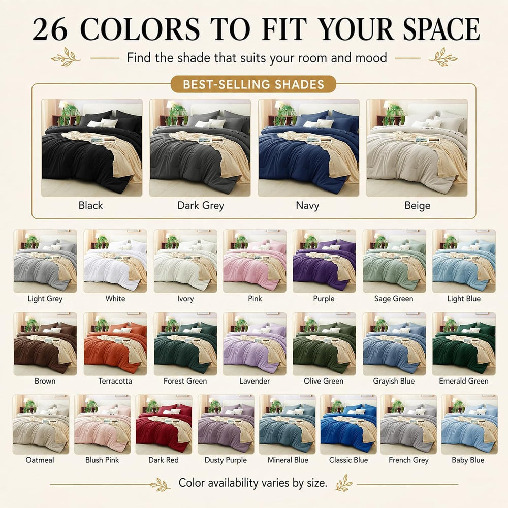 CozyLux King Size Comforter Set Black, 7 Pieces Bed in a Bag