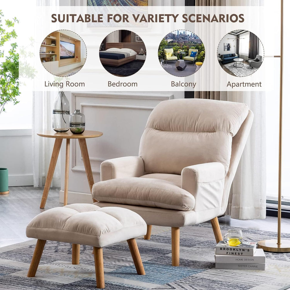 CANMOV Modern Accent Chair with Ottoman Set of 2, Soft Fabric Armchair with A...