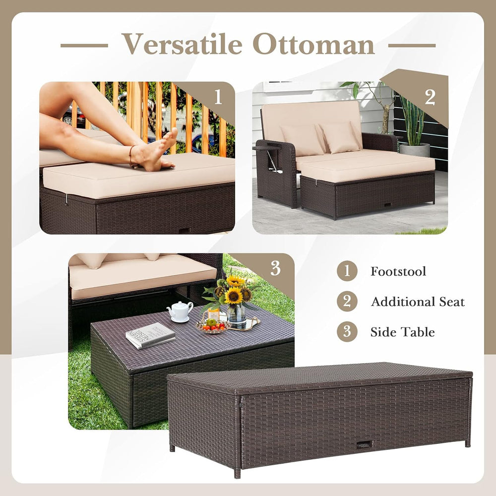 Tangkula 2-Person Patio Rattan Daybed with 4-Level Adjustable Backrest