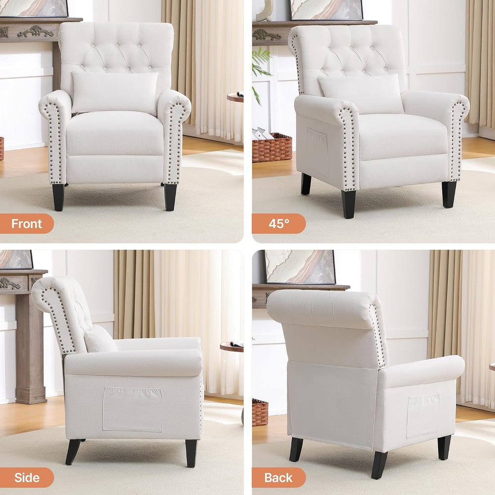 Pushback Recliner Chair, Accent Push Back Chair with Adjustable Footrest, Lin...