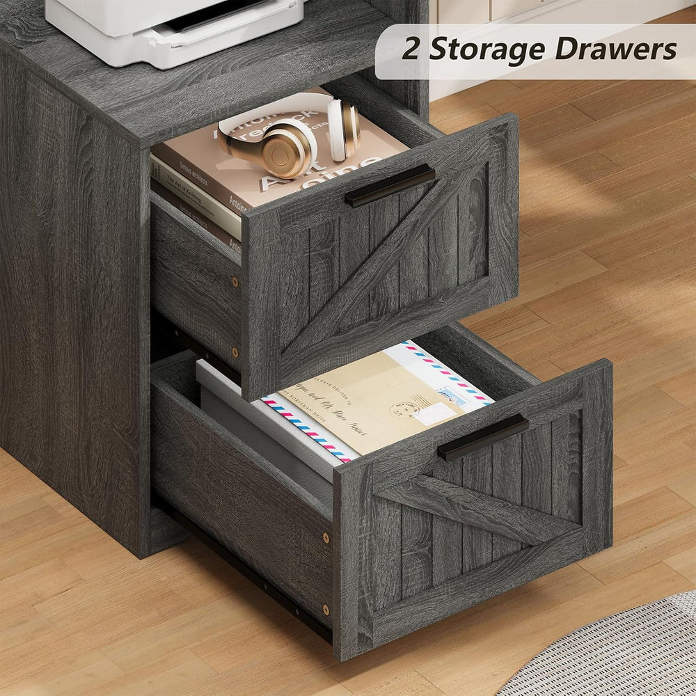 63" Farmhouse L Shaped Desk with Drawers & Printer Shelf for Home Of...