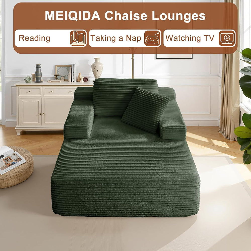 65 Inch Oversized Indoor Chaise Lounge, Green