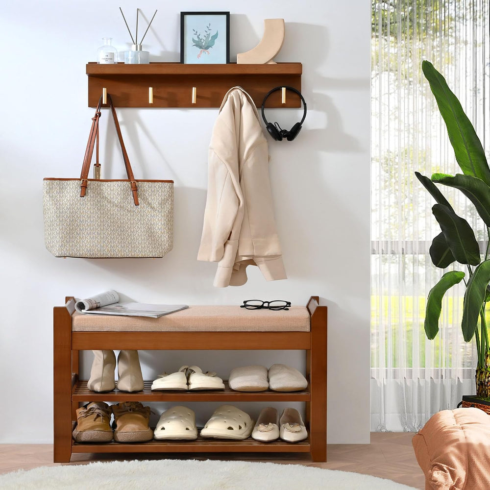 PETKABOO Shoe Rack for Front Door Entrance, 28” Entryway Bench with Coat Rack...
