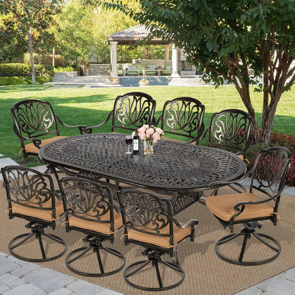 MEETWARM 9-Piece Outdoor Patio Dining Set, All-Weather Cast Aluminum Patio Co...