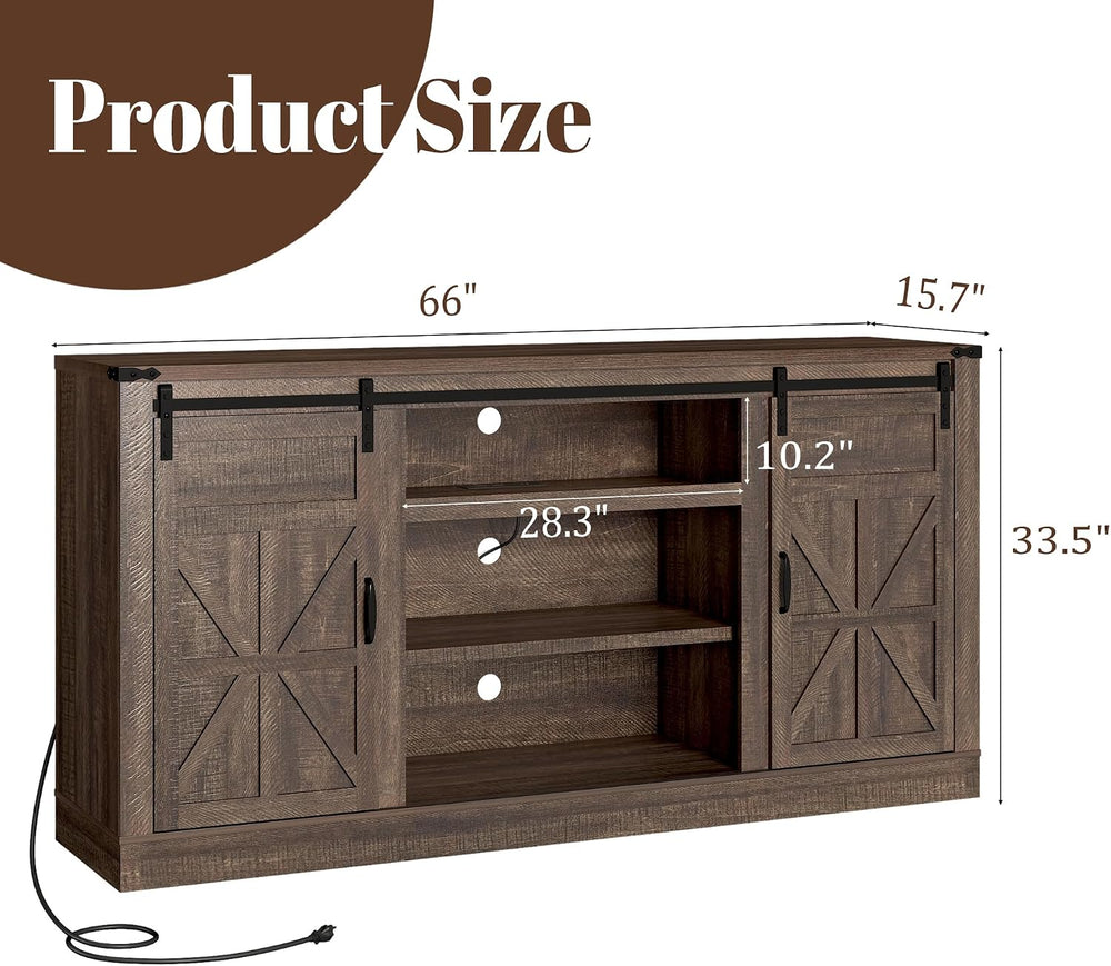Hlivelood 66" Farmhouse TV Stand for 75 Inch TV, 33" Tall Entertain...