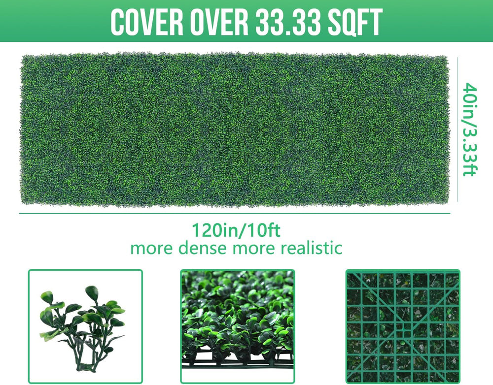 Grooy 40"x 120"(33.33 sq.ft) Artificial Boxwood Grass Wall Roll Panels