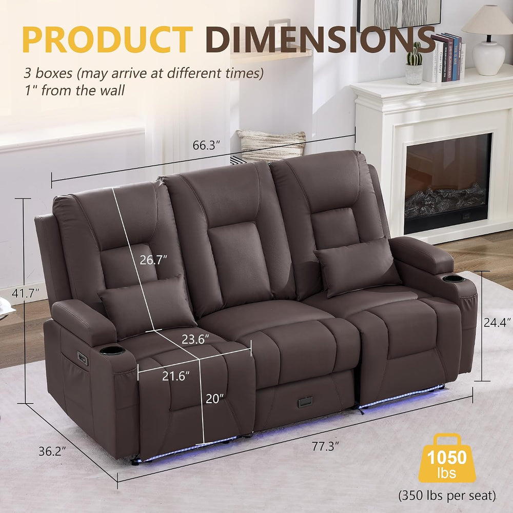 URRED Wall Hugger Power Reclining Loveseat Sofa,Dark Brown:77.3" - 3 Seats