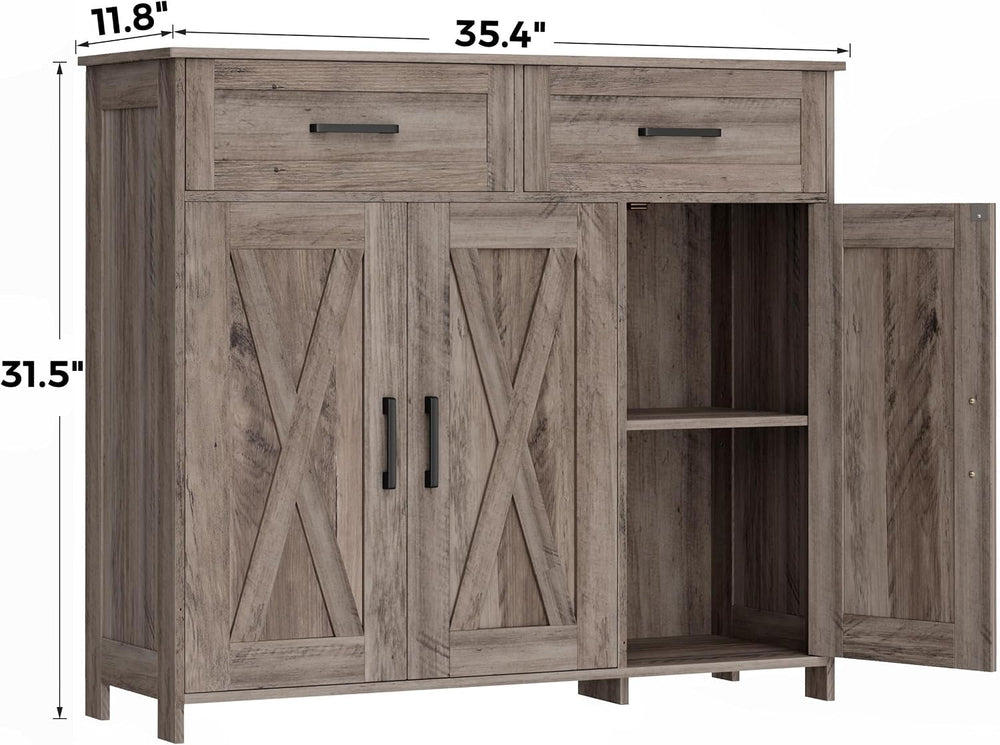 Homhedy Coffee Bar Storage Cabinet with Drawers, Kitchen Buffet Cabinet