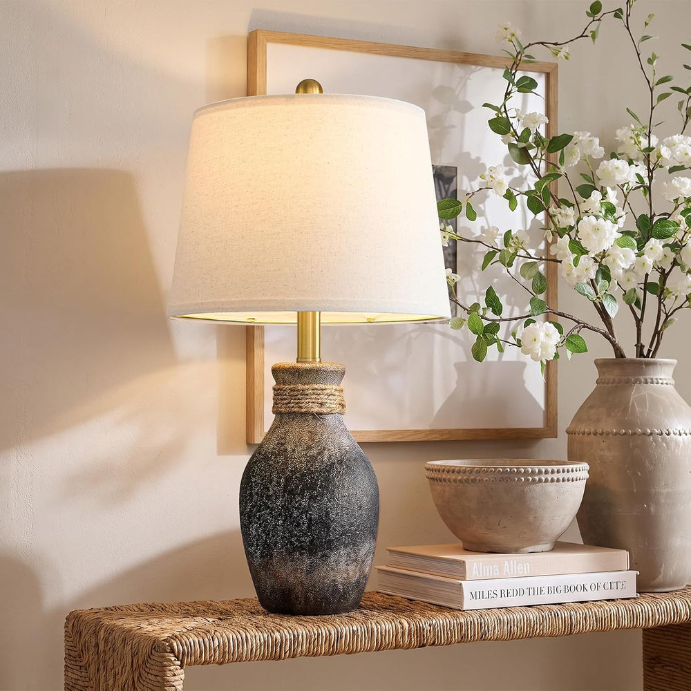 USumkky 22.5" Vintage Ceramic Table Lamp Farmhouse Bedside Lamp Rustic Grey