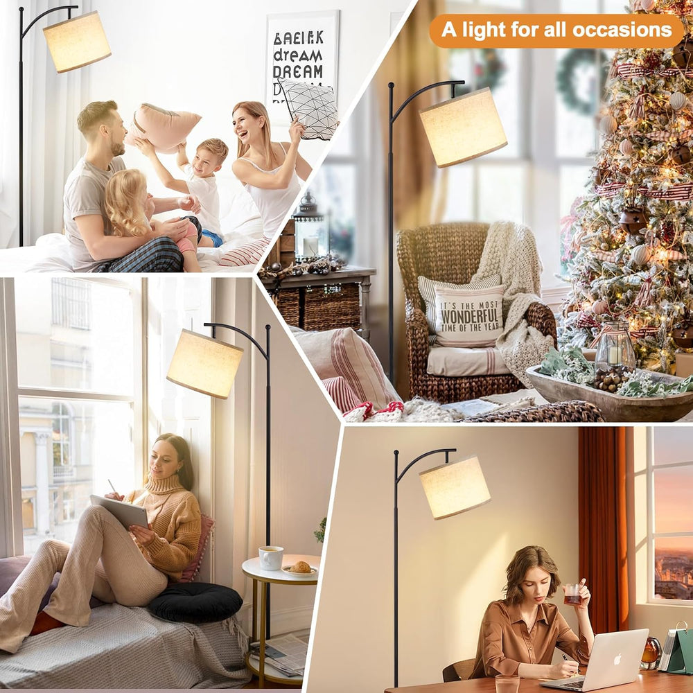 Ambimall 60" Floor Lamp with Remote and Stepless Dimmable Bulb, Black Pole