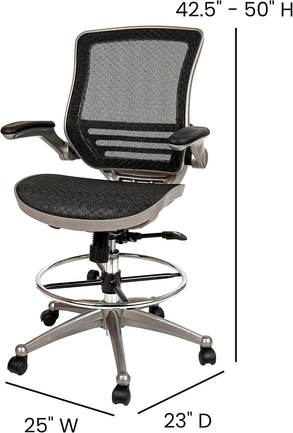 Flash Furniture Mesh Drafting Chair, Black/Graphite Silver