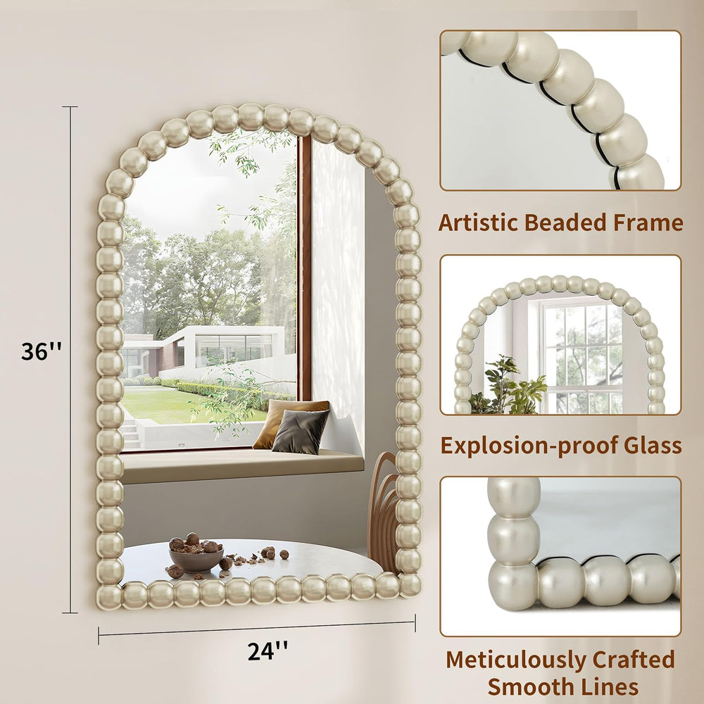 24x36 Inch Silver White Arched Vanity Wall Mounted Mirror