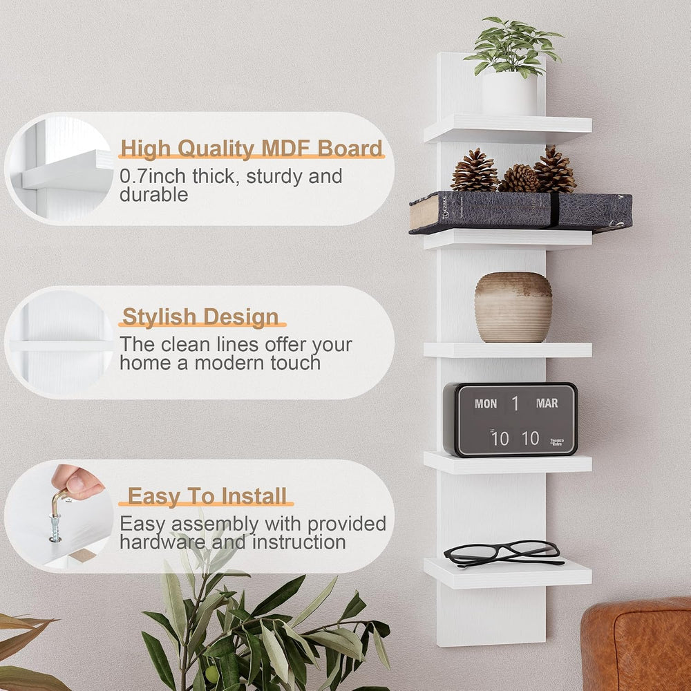 Fun Memories 5 Tier Wall Shelf Unit, Vertical Storage Tower, White, 2-Pack
