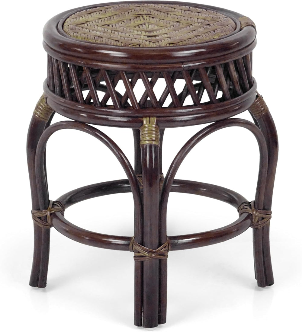 Ginger Handmade Rattan Wicker Stool Fully Assembled Dark Brown