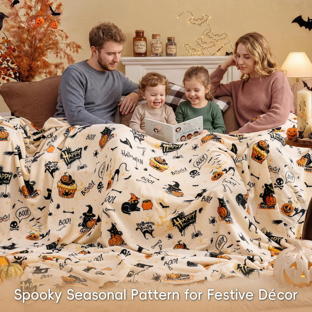 PHF Halloween Fleece Blanket King, 300GSM Plush Cozy Throw, Fall Decor