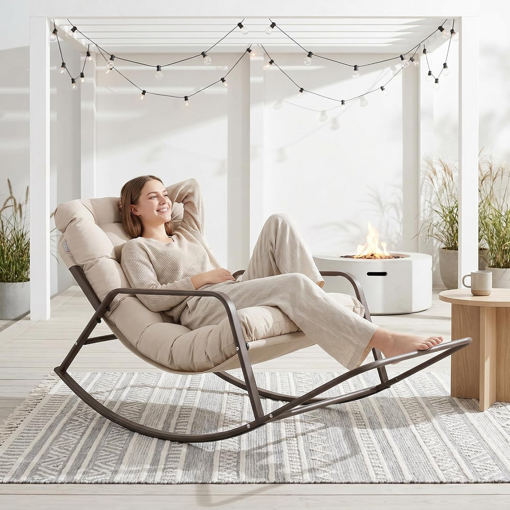 NICESOUL Papasan Rocking Chair with Footrest, Outdoor Rocking Chair with Cush...