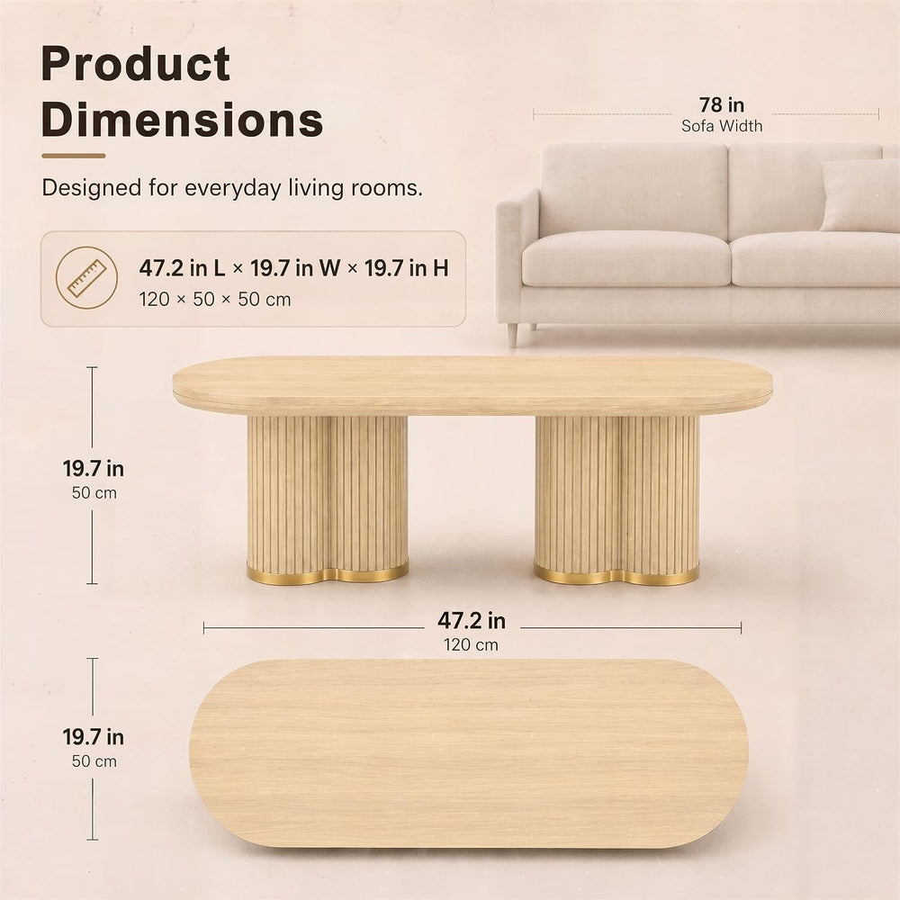 YOSHOOT Oval Fluted Coffee Tables for Living Room, 47" Wood Coffee Table...