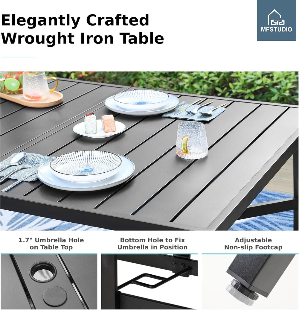 MFSTUDIO 9 Pcs Outdoor Dining Set, 82'' Metal Table & Swivel Mesh...