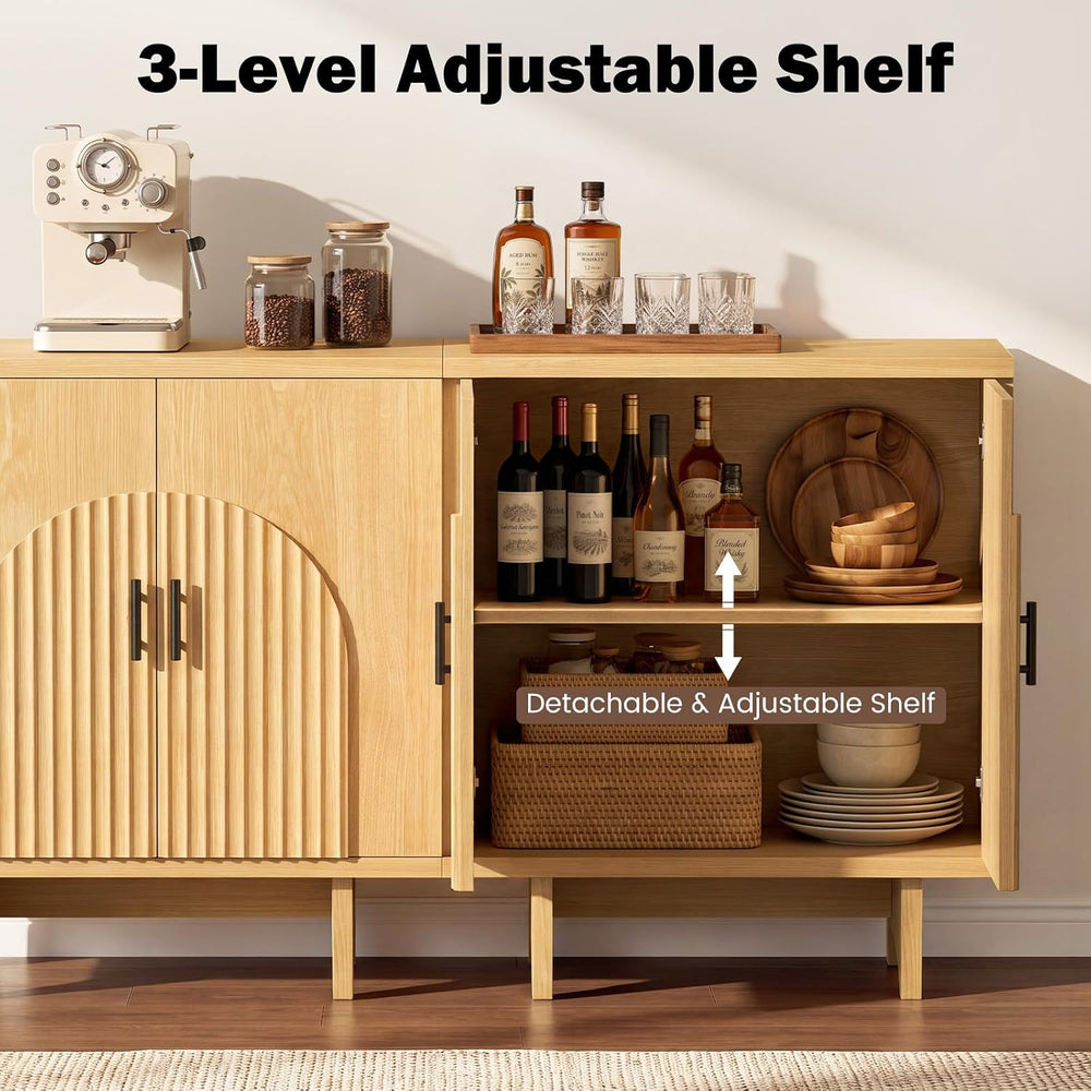 Welzona Fluted Arched Sideboard Buffet Cabinet with Storage Natural