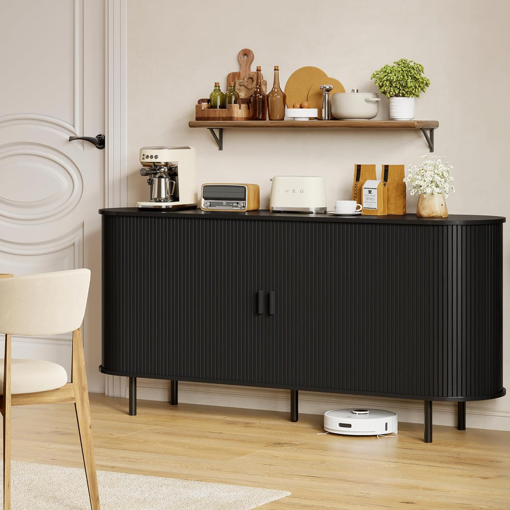 ComfyCorner 63" Fluted Buffet Sideboard Cabinet with Sliding Door, Black