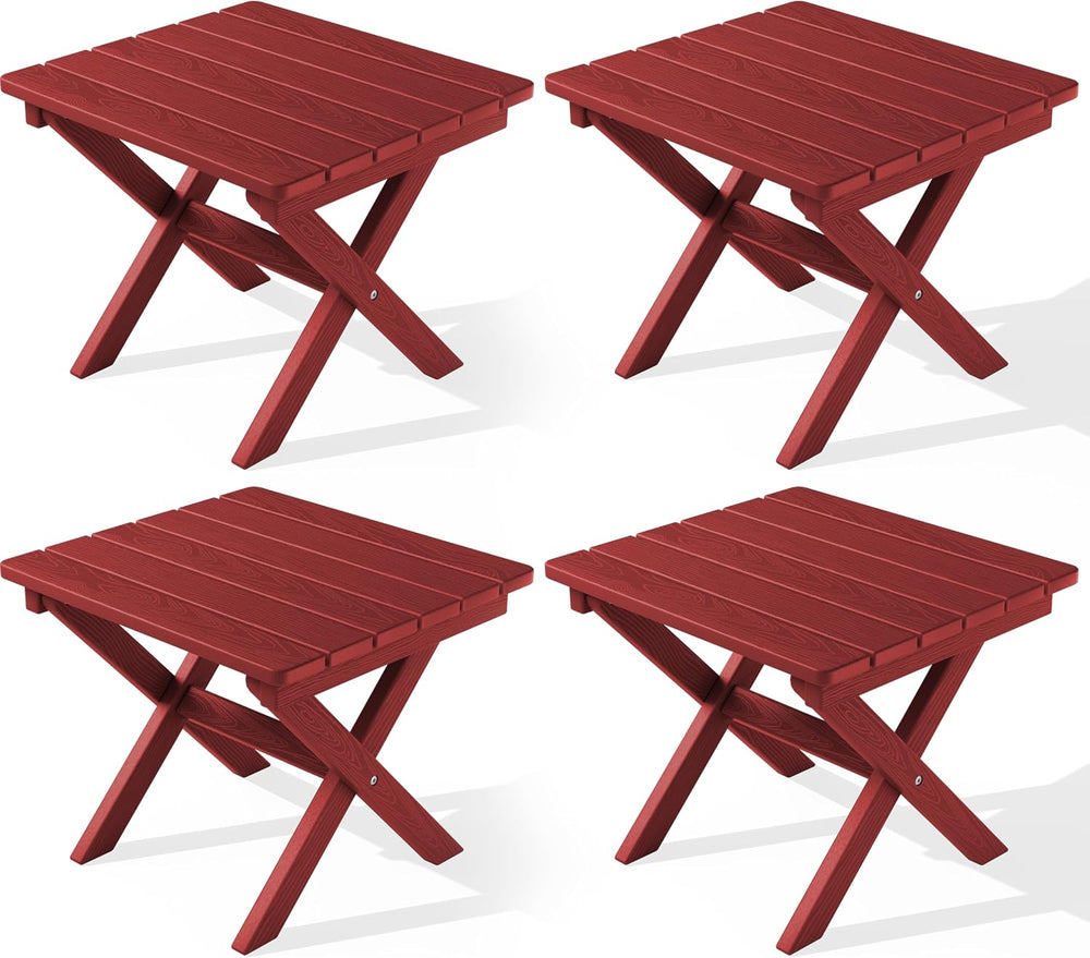 SERWALL Small Folding Outdoor Side Table Set of 4, Red