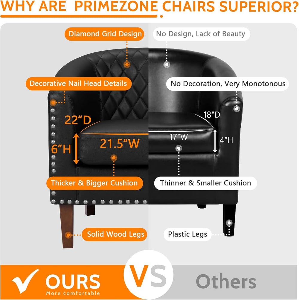 PrimeZone Barrel Chair Set of 2, Comfy Accent Chair, Faux Leather Living Room...