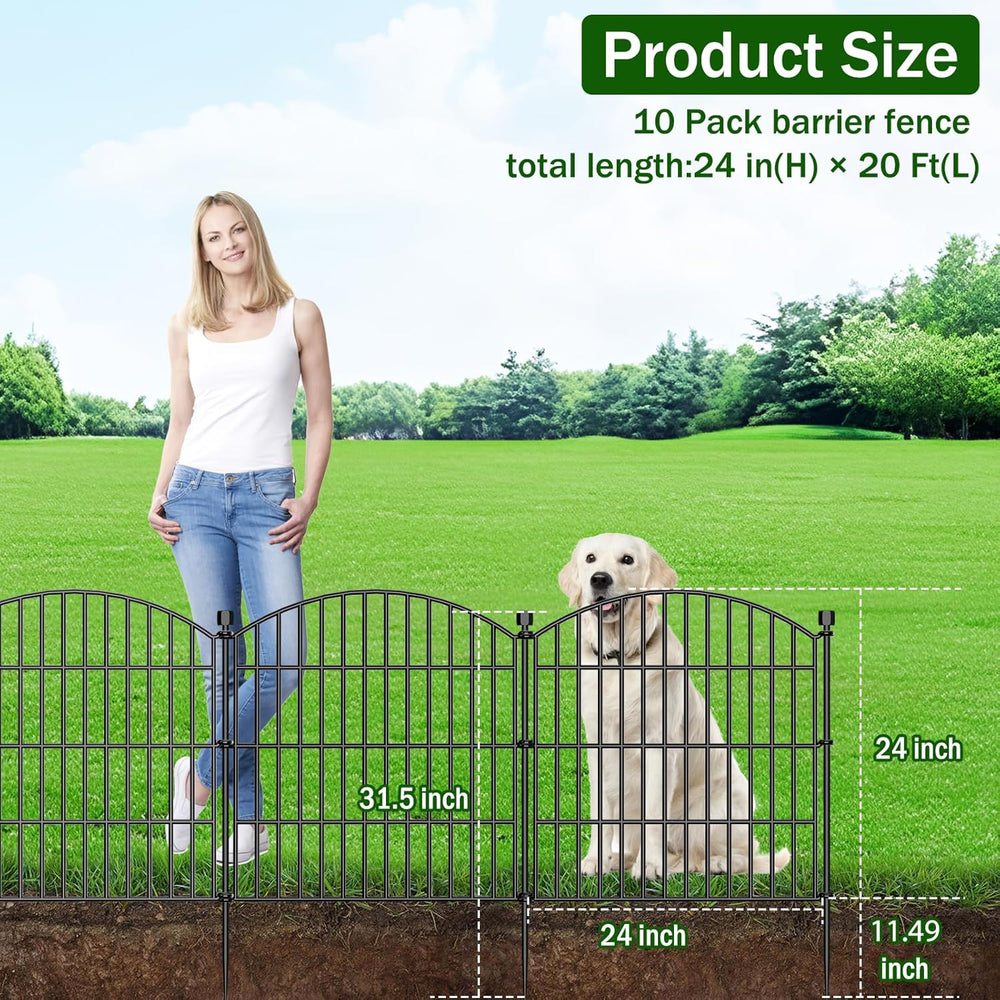 10 Panel No Dig Decorative Garden Fence with Gate 24" H x 20'L Dog B...