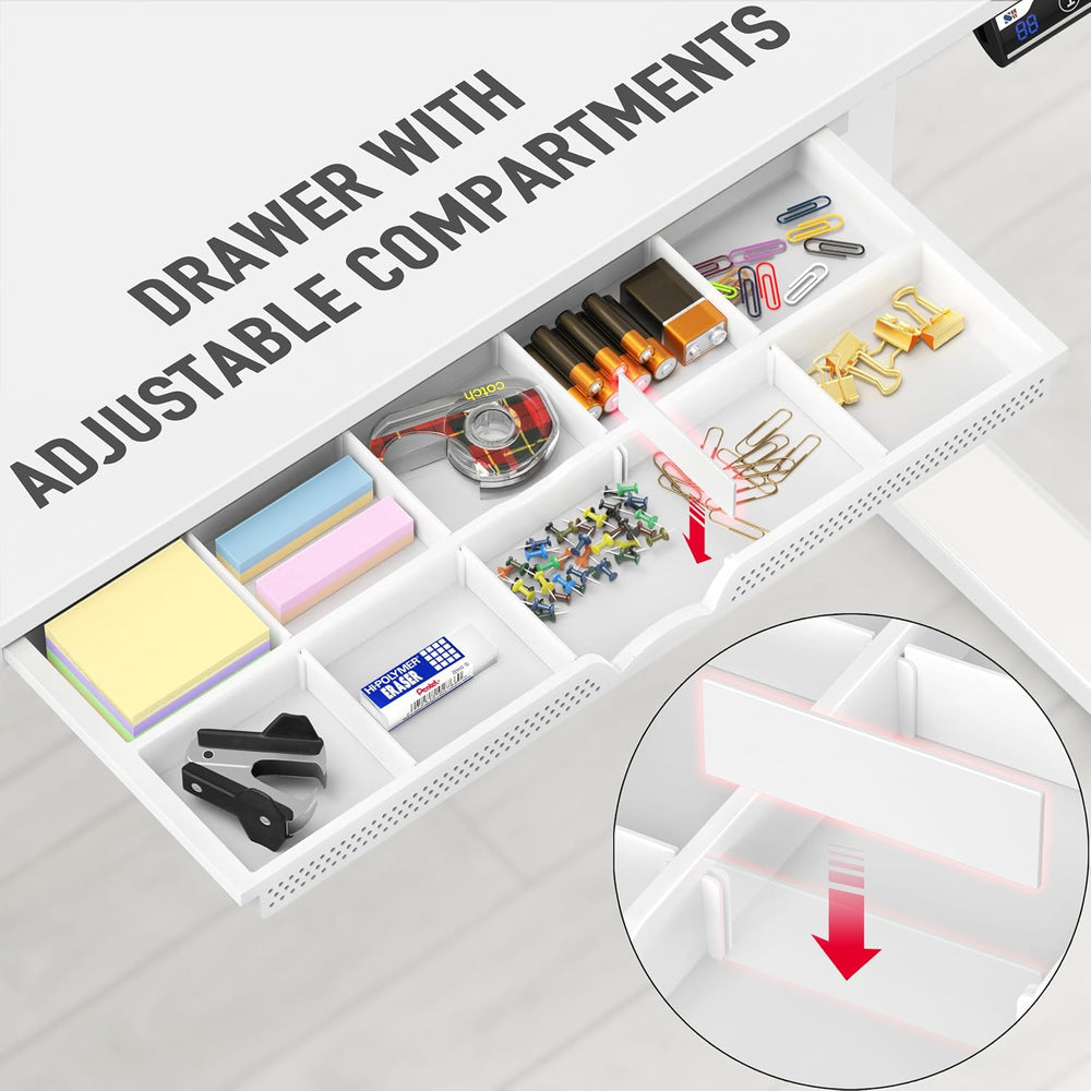 SHW 48-Inch Electric Height Adjustable Standing Desk w/ Drawer, White