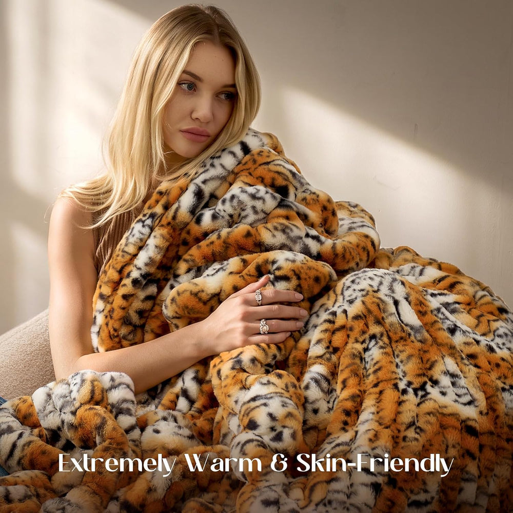 Dream Valley Double-Sided Faux Rabbit Fur Throw Blanket,Tiger Print,60"x...