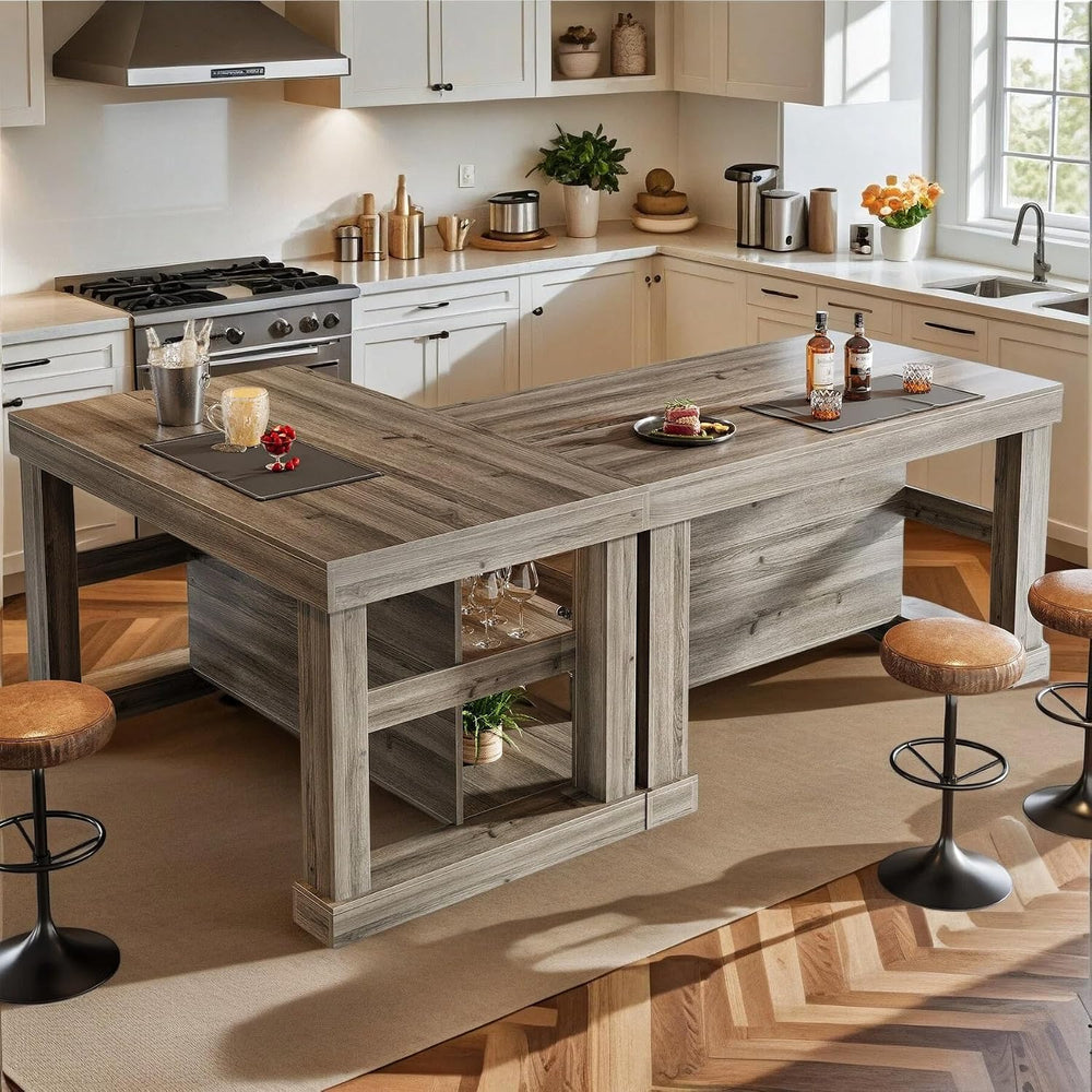 Tribesigns Kitchen Island with Seating and Storage, 55-Inch Farmhouse Station...